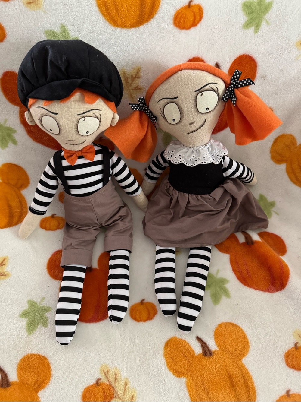 Halloween decor - orange & Black Striped Halloween Cloth Dolls - weighted